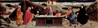 Polyptykon af Misericordia: omkring Jesu Kristi legeme: Sankt Johannes, Jomfru Maria, Sankt Maria Magdalena, Sankt Josef af Arimathia og Sankt Nikodema af Piero della (school of) Francesca