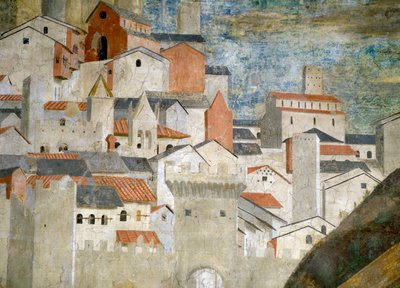 Detalje af dronningen af Sheba, der tilbeder broen lavet af det sande kors skov, Jerusalem, færdiggjort 1464 freskodetalje af 55432 af Piero della Francesca
