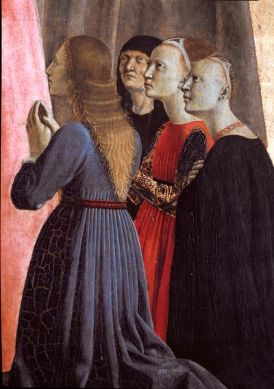 Polyptykon af Misericorde: Jomfru af barmhjertighed, omgivet af helgener - Detalje - Træmaleri af Piero della Francesca