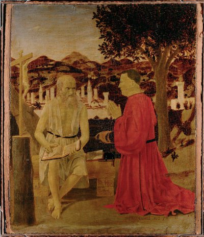 Sankt Hieronymus og en hengiven (maleri på træ) af Piero della Francesca