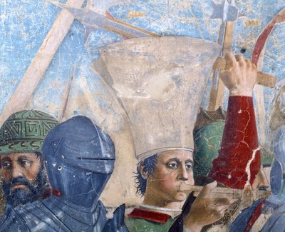 Legenden om det sande kors, slaget mellem Heraklius og Chosroes, detalje af en trompetist, fuldført 1464 fresko af Piero della Francesca