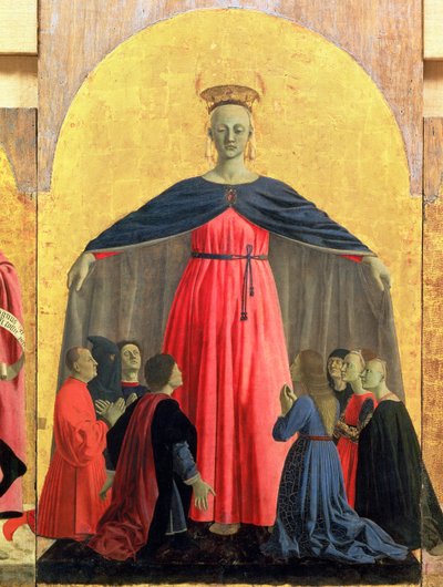 The Madonna of Mercy, midterpanel fra Misericordia-altertavlen, 1445 tempera på paneldetalje af 95884 af Piero della Francesca