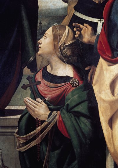 Saint Margarita af Antiochia, detalje af Immaculee undfangelse omgivet af 6 hellige. (Olie på lærred, ca. 1505) af Piero di Cosimo