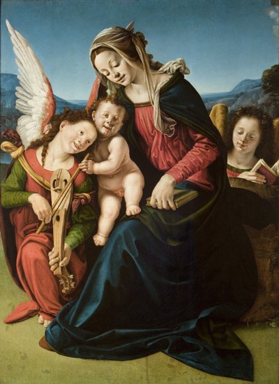 Jomfruen og barnet med to engle, ca. 1507 (olie på træ) af Piero di Cosimo