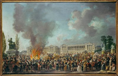 Monarkiets emblemer afbrændes på Place de la Concorde ... af Pierre Antoine (attr. to) Demachy