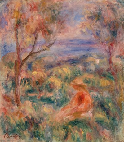 Siddende kvinde med havet i det fjerne (Femme assise au bord de la mer) af Pierre-Auguste Renoir