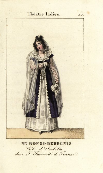Mme. Ronzi-Debegnis i I Fuoruscit di Firenze, Teater Italien, 1819 (gravering) af Pierre Charles Baquoy