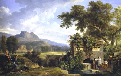 Klassisk landskab med figurer, der drikker ved et springvand af Pierre-Henri de Valenciennes