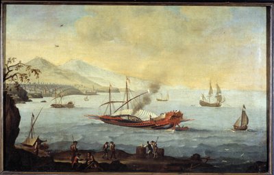 En galease i havnen i Marseille af Pierre (school of) Puget