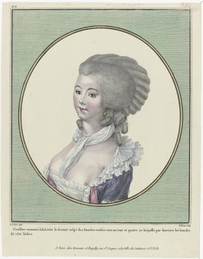 Gallerie des Modes et Costumes Français, 1781, oo 221: Coeffure opkaldt efter levitten (...) af Pierre Adrien Le Beau