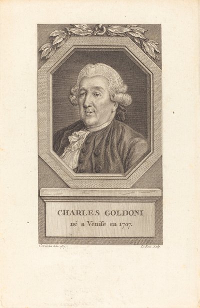 Charles Goldoni af Pierre Adrien Le Beau after Charles Nicolas Cochin II