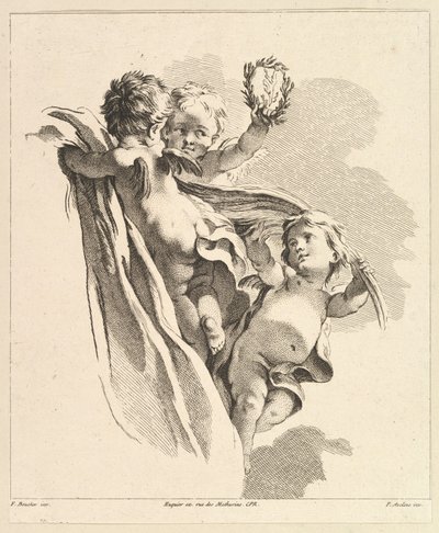 Tre amoriner, hvoraf den ene har en krone, fra den fjerde bog over børnegrupper, 1700-tallet. af Pierre Alexandre Aveline