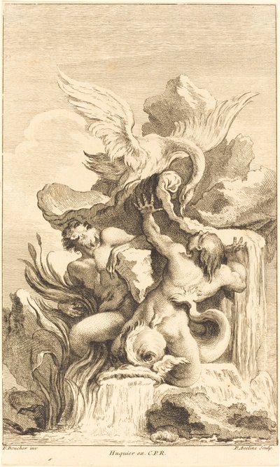 To tritoner og en svane af Pierre Alexandre Aveline after François Boucher