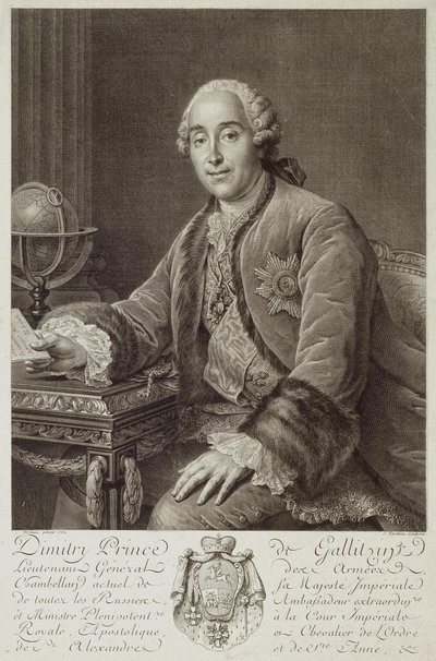 Portræt af prins Dmitrij Mikhailovich Golitsyn 1721-1793, 1762 af Pierre Alexandre Tardieu