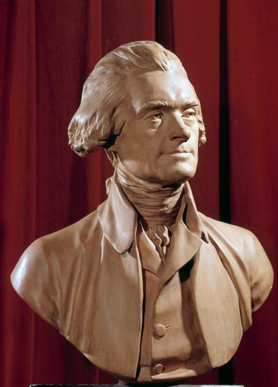 Buste af Thomas Jefferson (1742-1826) Præsident for USA Skulptur af Pierre Alexandre Wille (1748-1821) Blerancourt fra det 18. århundrede. Musee Franco American af Pierre Alexandre Wille