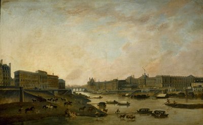 Hôtel de la Monnaie og Louvre, set fra Pont-Neuf, ca. 1800. af Pierre Antoine Demachy