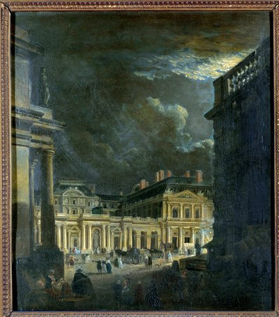 La Place du Palais Royal i Paris ved måneskin Maleri af Pierre Demachy (1723-1807) 1700-tallet søn. 0,39x0,34 m Paris, Musee Carnavalet af Pierre Antoine Demachy