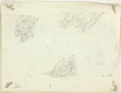 Ark med skitser: Grupper af figurer af Pierre Antoine Mongin
