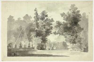 Udsigt over parken ved Versailles: Bue af stiger med planter; statuer af Pierre Antoine Mongin