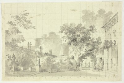 Udsigt over parken ved Versailles: Statuer og en fontæne af Pierre Antoine Mongin