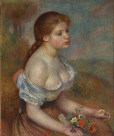 En ung pige med tusindfryd, 1889. af Pierre Auguste Renoir