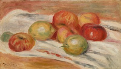 Æbler og citroner på et klæde af Pierre Auguste Renoir