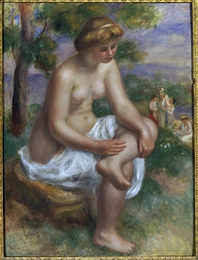 Badende siddende i et landskab kaldet Eurydice (olie på lærred af Pierre Auguste Renoir
