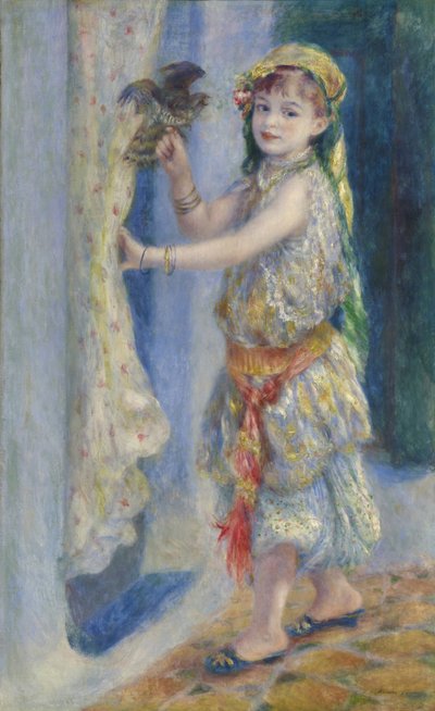 Barn med en fugl af Pierre Auguste Renoir