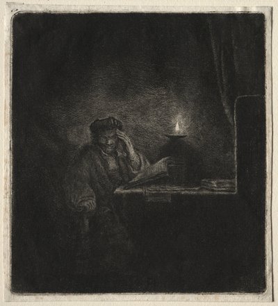 Kopi af Student ved et bord ved levende lys af Pierre Auguste Renoir
