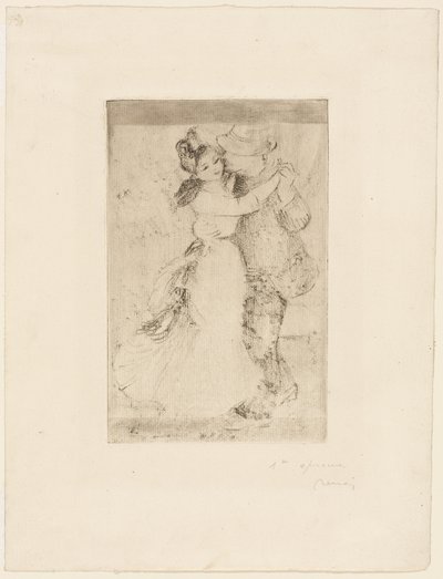 Dance in the Country, ca. 1890 (radering i brungrå på elfenbensfarvet papir) af Pierre Auguste Renoir