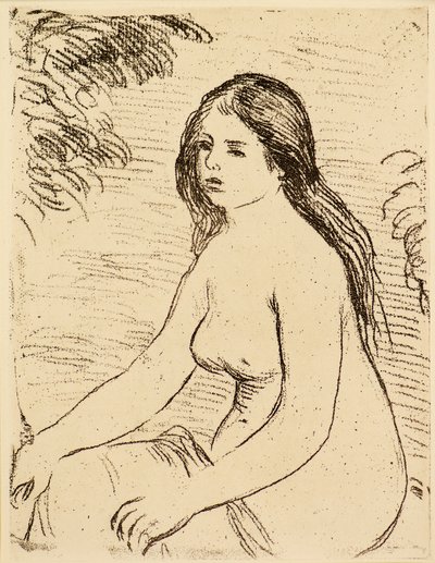 Siddende nøgen kvinde [Nøgenbader] af Pierre Auguste Renoir