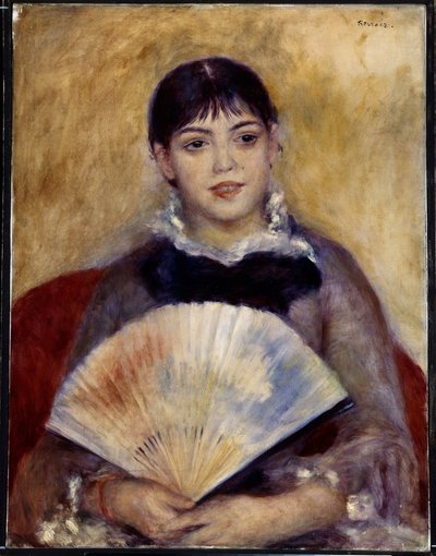 Pige med fan (Alphonsine Fournaise). Maleri af Pierre Auguste Renoir (1841-1919) af Pierre Auguste Renoir