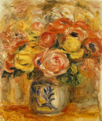Blomster i en blå og hvid Vase; Blomster i en blå og hvid vase, 1915 af Pierre Auguste Renoir