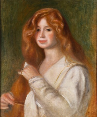 Pige kæmmer sit hår af Pierre Auguste Renoir