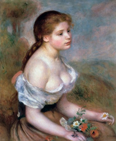 Pige med blomster, c1900 af Pierre Auguste Renoir