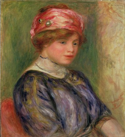 Pige med en lyserød hat af Pierre Auguste Renoir