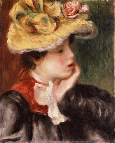 Hovedet af en pige med en gul hat af Pierre Auguste Renoir