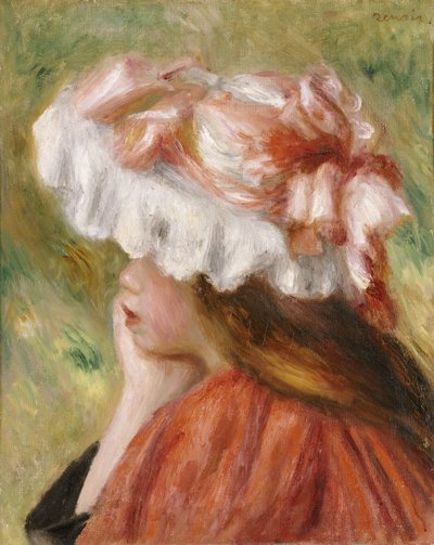 Hoved af en ung pige i en rød hat af Pierre Auguste Renoir