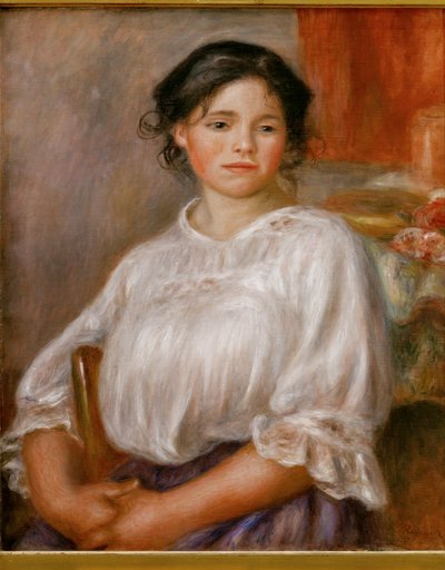 Jeune fille assise (olie på lærred) af Pierre Auguste Renoir