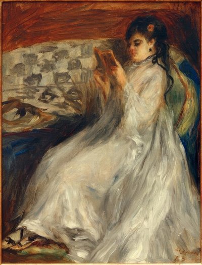 Ung læsende kvinde i hvidt af Pierre Auguste Renoir