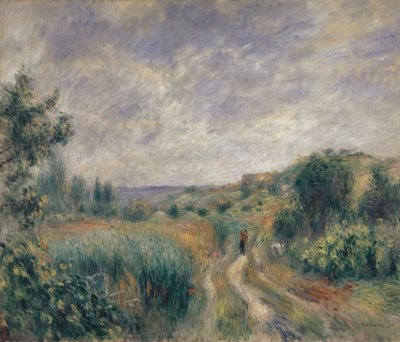 Landskab nær Essoyes Landskab med to figurer på græsset, 1892. af Pierre Auguste Renoir