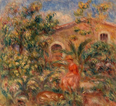 Landskab med kvinde og hund af Pierre Auguste Renoir