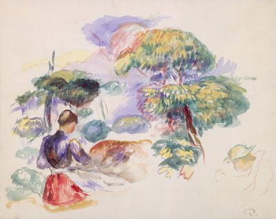 Landskab med en pige, ca. 1890. af Pierre Auguste Renoir