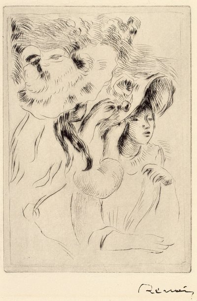 Le Chapeau Epignele, Pinning the Hat, c1894. af Pierre Auguste Renoir