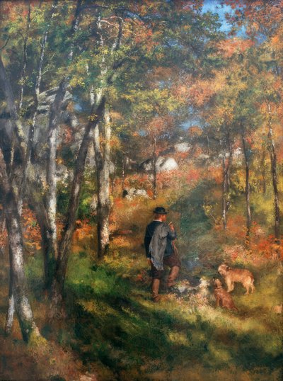 Maleren Jules Le Coeur og hans hunde i skoven Fo af Pierre Auguste Renoir
