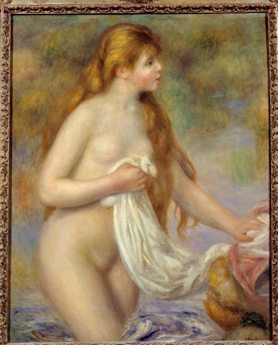 Langhåret badende maleri af Pierre Auguste Renoir (1841-1919) af Pierre Auguste Renoir