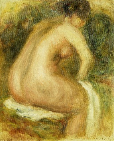 Nøgen kvinde bader; Siddende nøgen kvinde, 1910 af Pierre Auguste Renoir