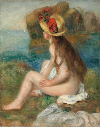 Nøgen med stråhat ved siden af havet, 1892 af Pierre Auguste Renoir