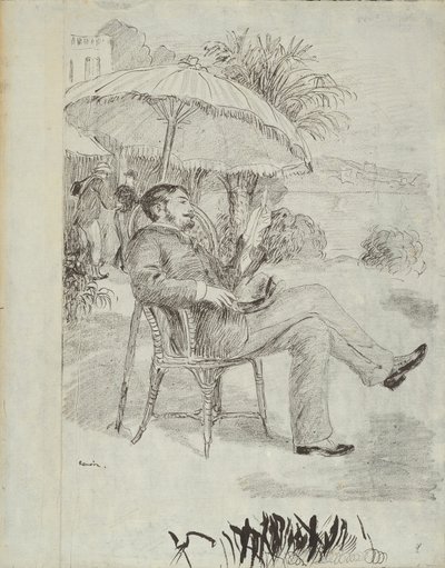 På terrassen på et hotel i Bordighera: Maleren Jean Martin anmelder sit regning (Illustration til Edmond Renoirs "L