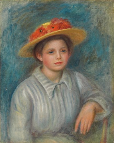 Portræt af en kvinde med en hat med blomster; Portræt af en kvinde i en blomstret hat, ca. 1890 af Pierre Auguste Renoir